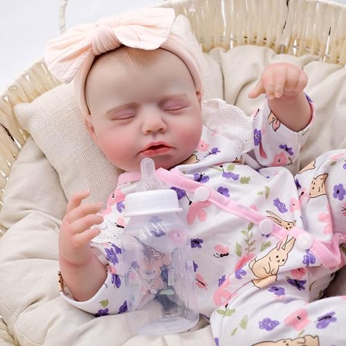 ROSHUAN Realistische Babypuppen Silikon Ganzkörper 48,3 cm weich gewichtete lebensechte Reborn Babypuppen anatomisch korrekt Mädchen Real Life Looking Sleeping Babies Dolls Wasserdichtes Spielzeug für von ROSHUAN