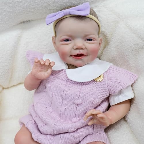 ROSHUAN Realistische Reborn Baby Puppen Mädchen 20 Zoll 50 cm Lebensechte Baby Puppe Augen Offen Weicher Stoff Körper Realistische Neugeborene Puppen Kinder Geburtstag Geschenke von ROSHUAN