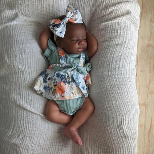 ROSHUAN Realistische Reborn-Babypuppe, Silikon, Ganzkörper-Vinyl, schwarzes Mädchen, 45,7 cm, afrikanische lebensechte Babypuppe, die im echten Leben aussieht, schlafende Baby-Puppen für Kinder ROSHUAN Realistische Reborn-Babypuppe, Silikon, Ganzkörper-Vinyl, schwarzes Mädchen, 45,7 cm, afrikanische lebensechte Babypuppe, die im echten Leben aussieht, schlafende Baby-Puppen für Kinder von ROSHUAN