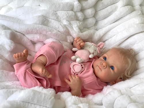 ROSHUAN Realistische Reborn Babypuppen Vinyl Ganzkörper 45,7 cm Blond Mädchen Echt aussehende Neugeborene Anatomisch Korrekte Baby Mädchen Puppen mit blauen Augen Real Life Realistische Babypuppen von ROSHUAN