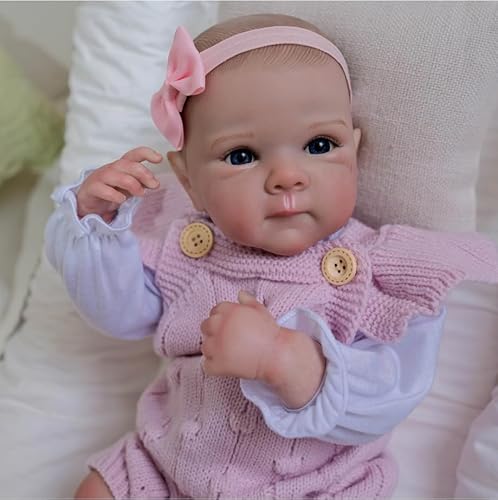 ROSHUAN Realistische Reborn Puppen Mädchen 18 Zoll 48 cm Lebensechte Realistische Baby Puppen Silikon Ganzkörper Reborn Anatomisch Korrektes Mädchen Real Life Neugeborenes Gewichtetes Baby Puppen von ROSHUAN