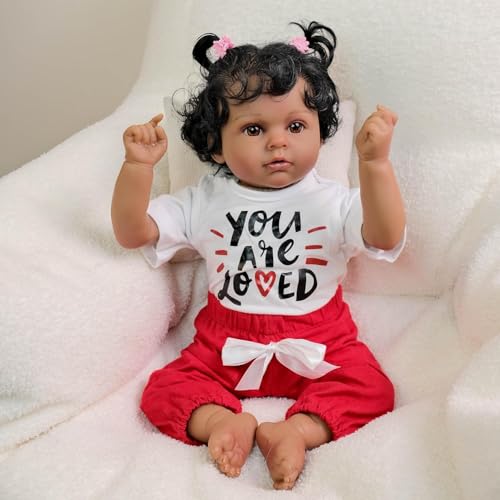 ROSHUAN Realistische Reborn Puppen Schwarzes Mädchen 20 Zoll Afroamerikanische Echtes Leben Reborn Babypuppen, das echt aussieht Lebensechte Kleinkindpuppe Weicher Stoffkörper Babypuppe ROSHUAN Realistische Reborn Puppen Schwarzes Mädchen 20 Zoll Afroamerikanische Echtes Leben Reborn Babypuppen, das echt aussieht Lebensechte Kleinkindpuppe Weicher Stoffkörper Babypuppe von ROSHUAN