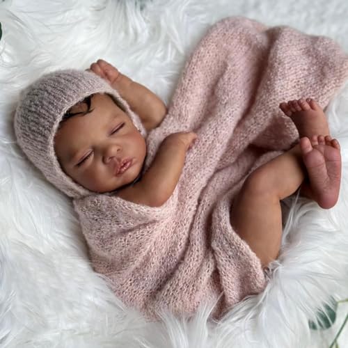 ROSHUAN Reborn African American Baby Dolls 48.3 cm Realistic Newborn Baby Dolls Black Girl Sleeping Lifelike Real Life Baby Dolls Weighted with Cloth Body for Kids Gifts von ROSHUAN