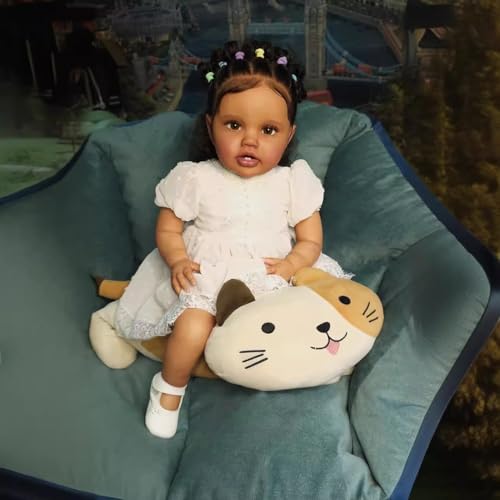 ROSHUAN Reborn African American Toddler Dolls Black Girl 61.0 cm Realistic Reborn Baby Dolls Toddler Girl Cloth Body Weighted Real Life Like Squishy Baby Toddler Dolls for Kids 3+ von ROSHUAN