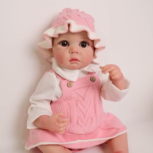 ROSHUAN Reborn Baby Doll Realistisches 19 Zoll 48 cm Neugeborenes Baby Puppen Silikon Vollkörper Weich Gewichtet Lebensechte Realistische Baby-Puppen Mit Fütterung Spielzeug Kinder Xmas Geschenke von ROSHUAN