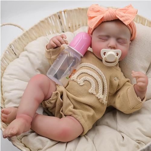 ROSHUAN Reborn Baby Dolls Silikon Vollkörper Vinyl Mädchen 19 Zoll 48 cm Realistisch Neugeborenes Anatomisch Korrektes Baby Mädchen Echtes Leben Wie Schlafende Baby Puppen Spielzeug Geschenke von ROSHUAN