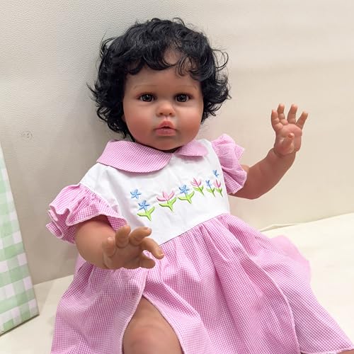 ROSHUAN Reborn Baby Dolls Toddler Black Girl 61.0 cm Realistic Toddler Reborn Girl Dolls Big Size Black Lifelike Baby Dolls That Look Real Life Reborn Toddler Dolls with Cloth Body Toy von ROSHUAN