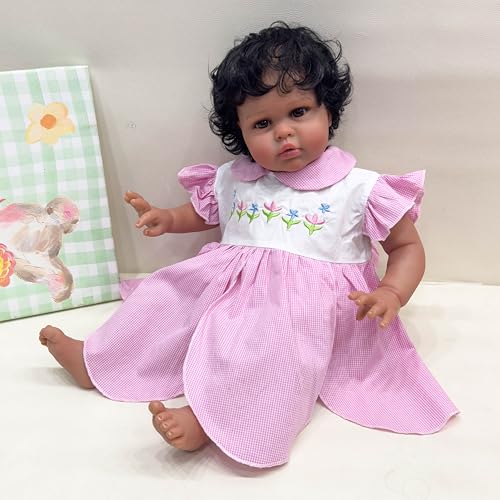 ROSHUAN Reborn Baby Dolls Toddler Black Girl 61.0 cm Realistic Toddler Reborn Girl Dolls Big Size Black Skin Lifelike Baby Toddler Dolls That Look Real Life Reborn Toddler Dolls with Cloth Body von ROSHUAN