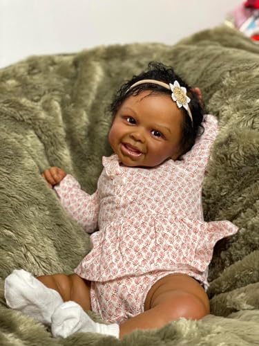 ROSHUAN Reborn Baby Puppen Afrikanisch Amerikanisch Puppe 20 Zoll 50 cm Realistische Babypuppen Schwarzes Mädchen Lebensechte Babypuppen Die Echt Aussehen Silikon-Babys Weich Gewichtet Reborn-Puppen von ROSHUAN