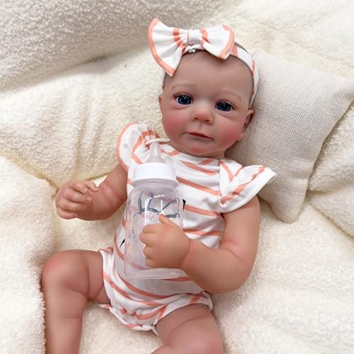 ROSHUAN Reborn Baby Puppen Augen Offen 19 Zoll 48 cm Realistisch Neugeborenes Baby Puppen Mit Stoff Körper Squishy Real Alive Größe Infant Baby Gewichtet Lebensecht Reborn Puppen von ROSHUAN