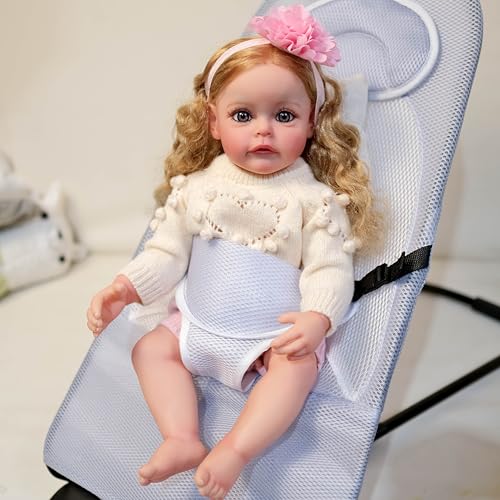 ROSHUAN Reborn Baby Puppen Kleinkind 22 Zoll 55 cm Realistisch Anatomisch Korrekt Baby Mädchen Gewichtet Lebensechte Baby Puppen Die Real Life Aussehen Kleinkind Reborn Puppen Mit Fütterung Spielzeug von ROSHUAN