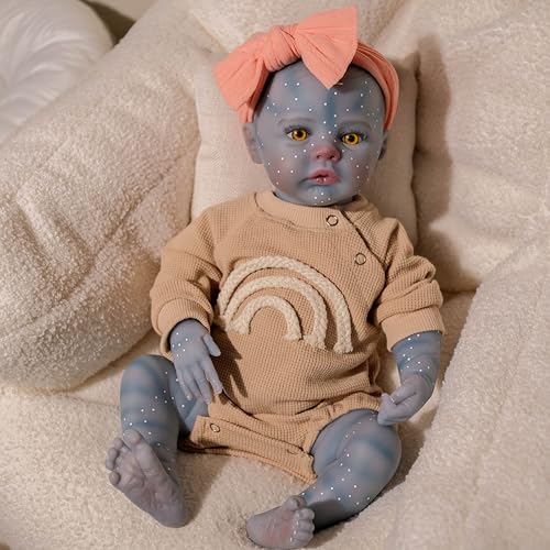 ROSHUAN Reborn Babypuppen Avatar Silikon Ganzkörper 48,3 cm Realistische Neugeborene Avatar Baby Mädchen Weicher Körper Squishy Lebensecht Echt aussehende Puppen Avatar Real Life Anatomisch Korrektes von ROSHUAN