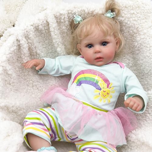 ROSHUAN Reborn Babypuppen Blond Mädchen 50,8 cm realistische Neugeborene Babypuppen Augen Offen Weich gewichtete Babys Real Life Like Looking Babies Mädchen Puppen mit Fütterung Spielzeug Set von ROSHUAN