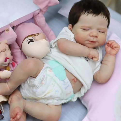 ROSHUAN Reborn Babypuppen Schlafender Junge 45,7 cm Vinyl-Körper Realistische Neugeborene Babypuppen, die echt aussehen weich gewichtete Babypuppen lebensecht echt aussehende Junge Babypuppen von ROSHUAN