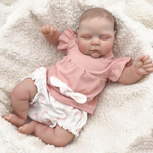 ROSHUAN Reborn Realistische Baby Puppen 20 Zoll 50 cm Vollsilikon Vinyl Neugeborenes Baby Puppen Beschwert Real Life Größe Schlafend Bebe Anatomisch Korrektes Baby Mädchen Puppen Spielzeug von ROSHUAN