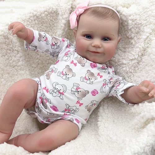 ROSHUAN Smiling Baby Dolls Reborn Girl 50.8 cm Lifelike Reborn Baby Dolls Vinyl Full Body Soft Weighted Realistic Newborn Baby Girl Dolls Handmade Real Life Looking Waterproof Baby Dolls Gifts von ROSHUAN