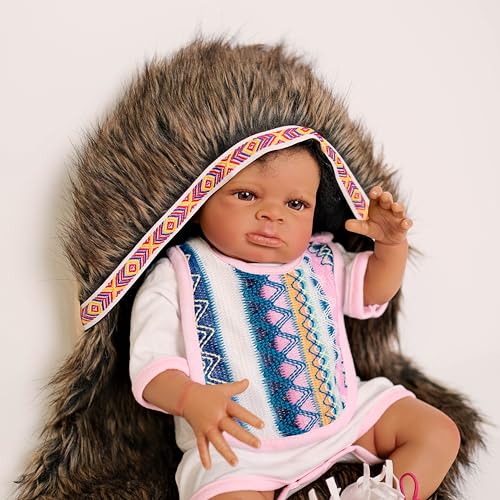 ROSHUAN Wiedergeborene Babypuppen Afrikanische Amerikanische Puppe 50 cm Lebensechte Realistische Baby Puppen Schwarzes Mädchen Weiches Silikon Echt Aussehende Neugeborene Baby Puppen Spielzeug von ROSHUAN