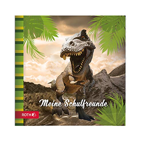 ROTH Freundebuch Tyrannosaurus - 64 Seiten 16,5 x 16,5 cm - Erinnerungsalbum Dinosaurier TRex Dino in Grün und Schwarz von ROTH