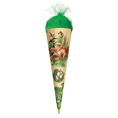 ROTH Geschenk-Schultüte klein Veganosaurus 35 cm - rund Tüllverschluss - Zuckertüte Schulanfang von ROTH