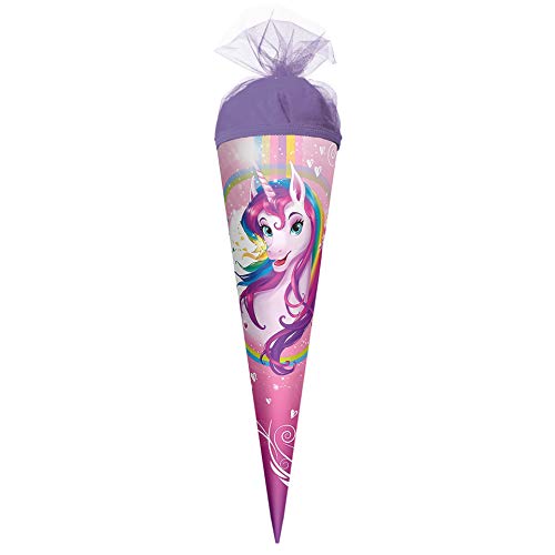 ROTH Geschenk-Schultüte Einhornportrait 35 cm klein - rund Tüllverschluss - Zuckertüte Einhorn von ROTH