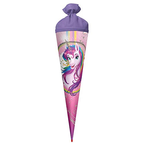 ROTH Schultüte Einhornportrait 70cm mit Glittereffekt - rund Rot(h)-Spitze Filzverschluss - Zuckertüte Einhorn Glitzer von ROTH