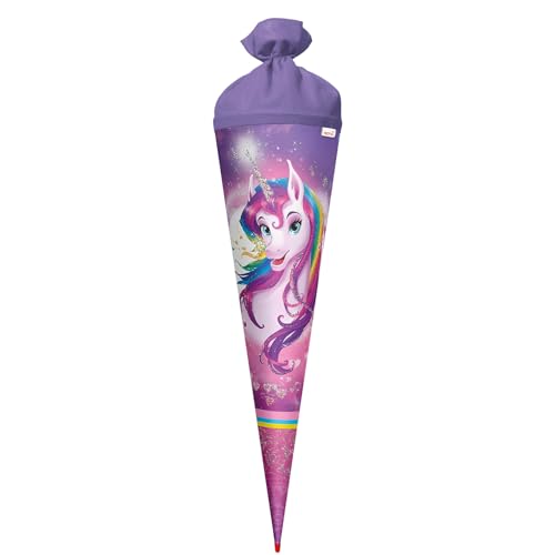 ROTH Schultüte Einhornportrait 70cm mit Glittereffekt - rund Rot(h)-Spitze Filzverschluss - Zuckertüte Einhorn Glitzer von ROTH