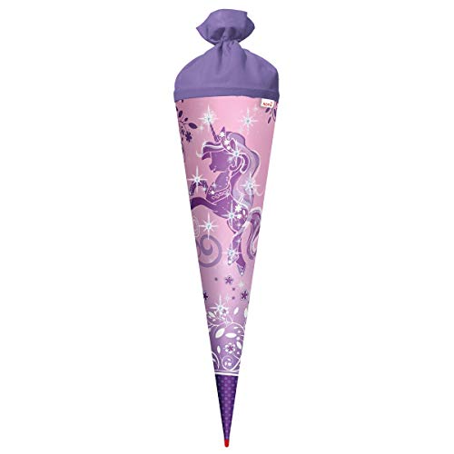 ROTH Schultüte groß Purple Unicorn - Glitter 70 cm - rund Rot(h)-Spitze Filzverschluss - Zuckertüte Einhorn Glitzer Schulanfang von ROTH