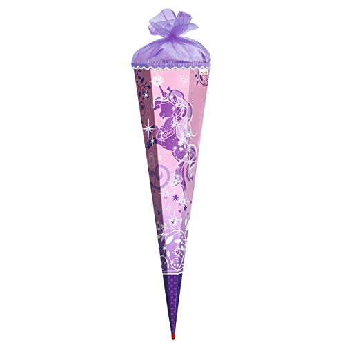 ROTH Schultüte groß Purple Unicorn - Glitter und Pailletten-Borte 85 cm - 6-eckig Rot(h)-Spitze Tüllverschluss - Zuckertüte Einhorn Glitzer Schulanfang von ROTH