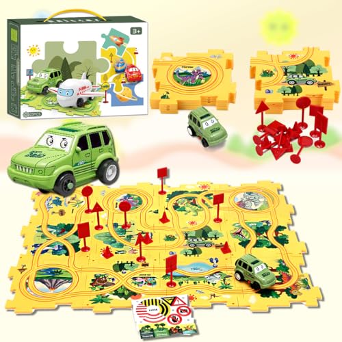 2024 Neues Kinder-Puzzle-Track-Auto-Spielset, DIY-Montage eines elektrischen Trolleys für Kinder (Dinosaurier) von ROUSKY