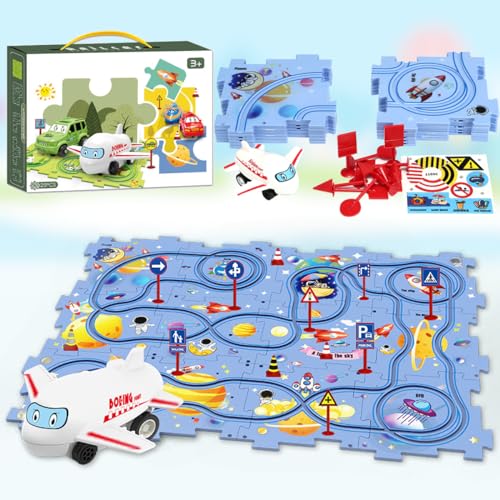 2024 Neues Kinder-Puzzle-Track-Auto-Spielset, DIY-Montage eines elektrischen Trolleys für Kinder (Universum) von ROUSKY