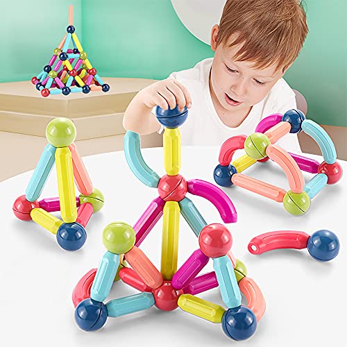 Magnetische und Stangen, 88 Stück magnetische Kugeln, Magnetbaustäbchen-Set, Bausteine, Fliesen, STEM Stapelspielzeug für Kinder ab 3 Jahren (88 Stück) von ROUSKY