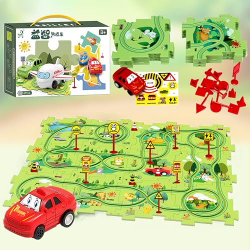 2024 Neues Kinder-Puzzle-Track-Auto-Spielset, DIY-Montage eines elektrischen Trolleys für Kinder (Wald) von ROUSKY