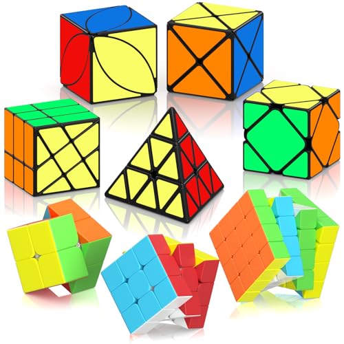 ROXENDA Speed Cube Set, Magic Cube Puzzle of 2x2 3x3 4x4 Pyramid Skewb Ivy Dino Sticker Puzzle Cube Game, Fast Cube Collection as Christmas Birthday Party Gifts for Kids Teens Adults (8 Pack) von ROXENDA