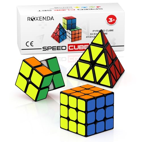 Roxenda Zauberwürfel Set, Original Speed Cube Set mit 2x2 3x3 Pyramide Speedcube, Einfaches Drehen & Flüssiges Spielen, Aufkleber Version (Sticker) von ROXENDA