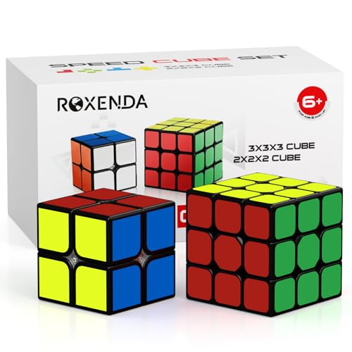 ROXENDA Zauberwürfel, Speed Würfel Set mit 2X2 3X3 Cube Originale, Aufkleber Speedcube mit Anleitung(Schwarz) von ROXENDA