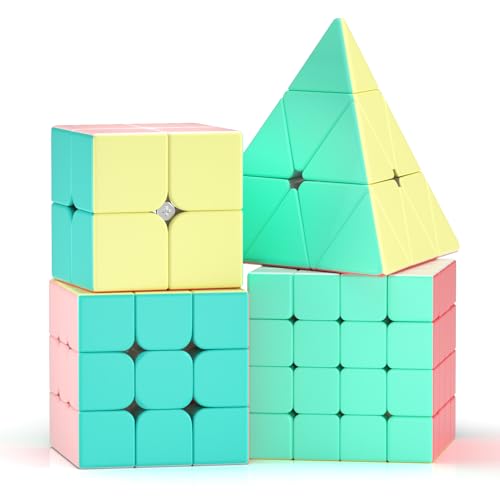 ROXENDA Zauberwürfel Set - 2X2 3X3 4X4 Pyramide Speed Würfel Set mit Würfel Tutorial für Kinder und Erwachsene, [4er Pack](Macaron) von ROXENDA