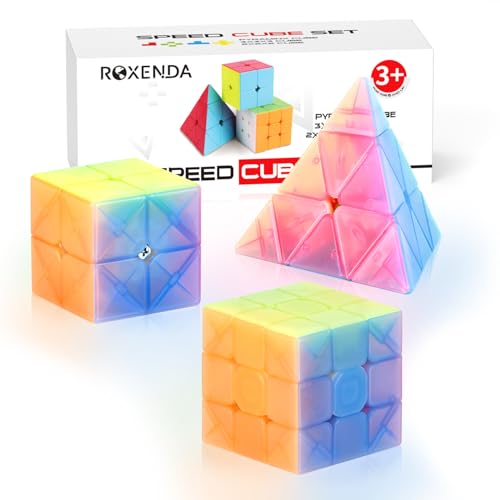 Roxenda Zauberwürfel Set, Original Speed Cube Set mit 2x2 3x3 Pyramide Speedcube, Einfaches Drehen & Flüssiges Spielen (Gelee) von ROXENDA