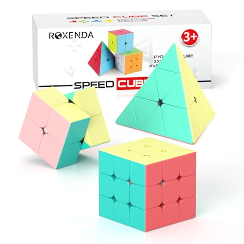 Roxenda Zauberwürfel Set, Original Speed Cube Set mit 2x2 3x3 Pyramide Speedcube, Einfaches Drehen & Flüssiges Spielen (Macaron) von ROXENDA