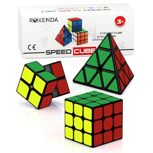 Roxenda Zauberwürfel Set, Original Speed Cube Set mit 2x2 3x3 Pyramide Speedcube, Einfaches Drehen & Flüssiges Spielen, Aufkleber Version (Original Stickers) von ROXENDA