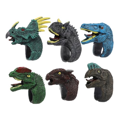 6 Stück simulierte Dinosaurier-Wildtier-Ringe, Spielzeug, flexibles Fingerspielzeug, interaktives Unterhaltungsspielzeug, Fingerpuppe, Tierringe von ROYALEAD