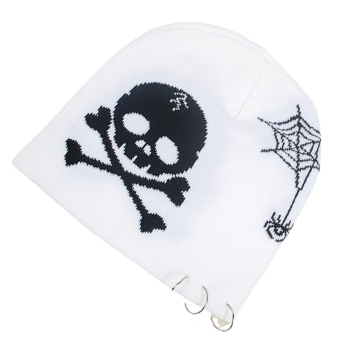 ROYALEAD Gothic Strickmütze Halloween Schädel Knochen Spinnennetz Muster Unisex Hut Kostüm Party Schädel Party Hüte von ROYALEAD