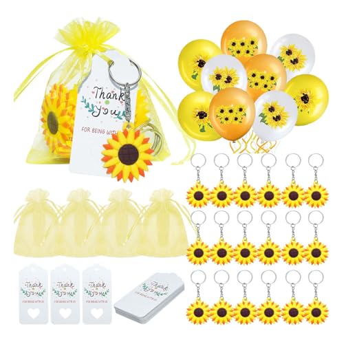 ROYALEAD Niedliches Sonnenblumen-Schlüsselanhänger-Set, PVC-Material, tragbare Taschenanhänger, vielseitige Geburtstagsdekorationen, geeignet für Babypartys von ROYALEAD