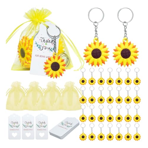 ROYALEAD Niedliches Sonnenblumen-Schlüsselanhänger-Set, PVC-Material, tragbare Taschenanhänger, vielseitige Geburtstagsdekorationen, geeignet für Babypartys von ROYALEAD