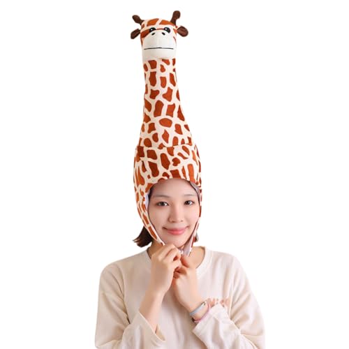 ROYALEAD OralGos Cartoon Urlaub Kopfbedeckung Hut für Erwachsene 3D Giraffe Hut für Jungen Mädchen Niedlicher Foto Hut Festival Feier Party Kopfbedeckung Khaki, Khaki, Size: Height 60*10CM von ROYALEAD