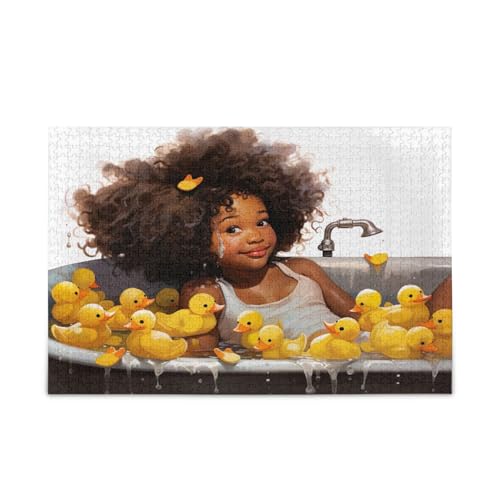 A Little Black Girl Taking a with Yellow Ducklings Family Puzzle, 500 Puzzles, Pretty Puzzles, Puzzle with Letters on Back von RPLIFE