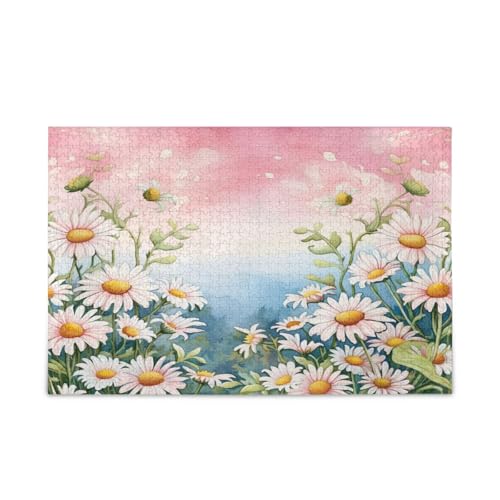 Aquarell-Rahmen mit Gänseblümchen-Blumen, Puzzle, einzigartige Puzzles für Erwachsene, lustige Puzzles, Gedankenspiele für Erwachsene von RPLIFE