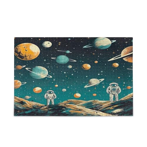 Astronaut und Mond Grenze mit einigen Sternen 500 Teile Puzzles für Erwachsene, Holzpuzzles Erwachsene, Familienpuzzle von RPLIFE