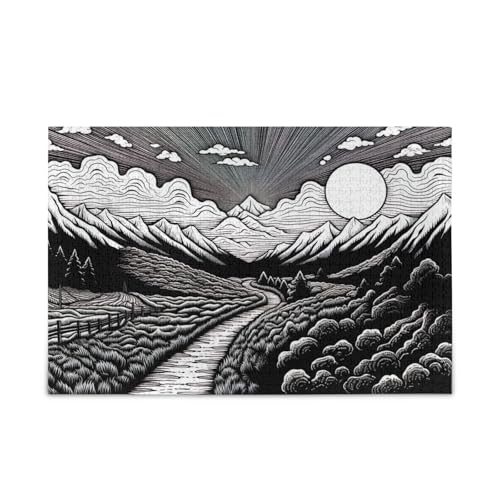 Black White Drawing of Mountains Family Puzzles, 1000 Piece Jigsaw Puzzles, Beautiful Puzzle, Picture Puzzle von RPLIFE