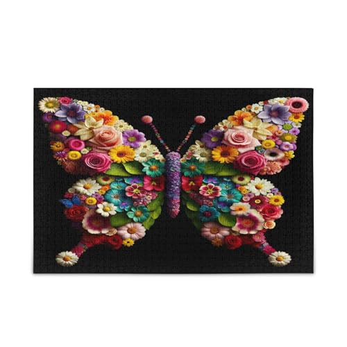 Blumen Schmetterling Puzzles für Familie, 1000 Teile Puzzle für Erwachsene, hübsches Puzzle, Puzzle mit Buchstaben auf der Rückseite von RPLIFE