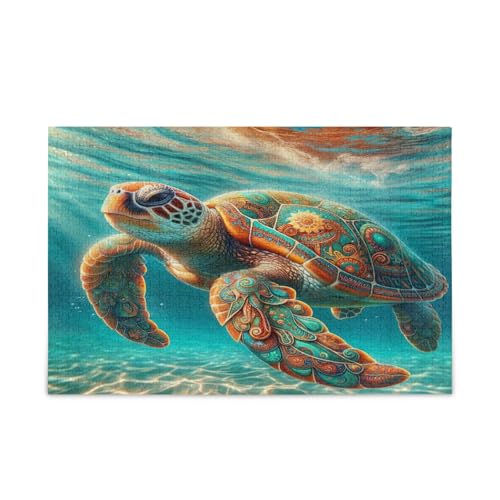 Boho Sea Turtle Family Puzzles for Kids and Adults, 1000 Piece Jigsaw Puzzles for Adults, Funny Puzzles, Puzzle with Letters on Back von RPLIFE